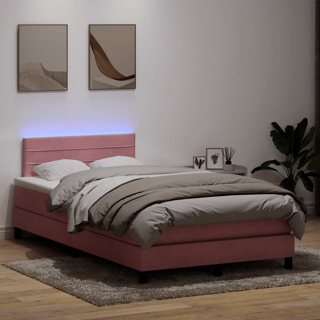 Κρεβάτι Boxspring με Στρώμα & LED Ροζ 120x210 εκ. Βελούδινο