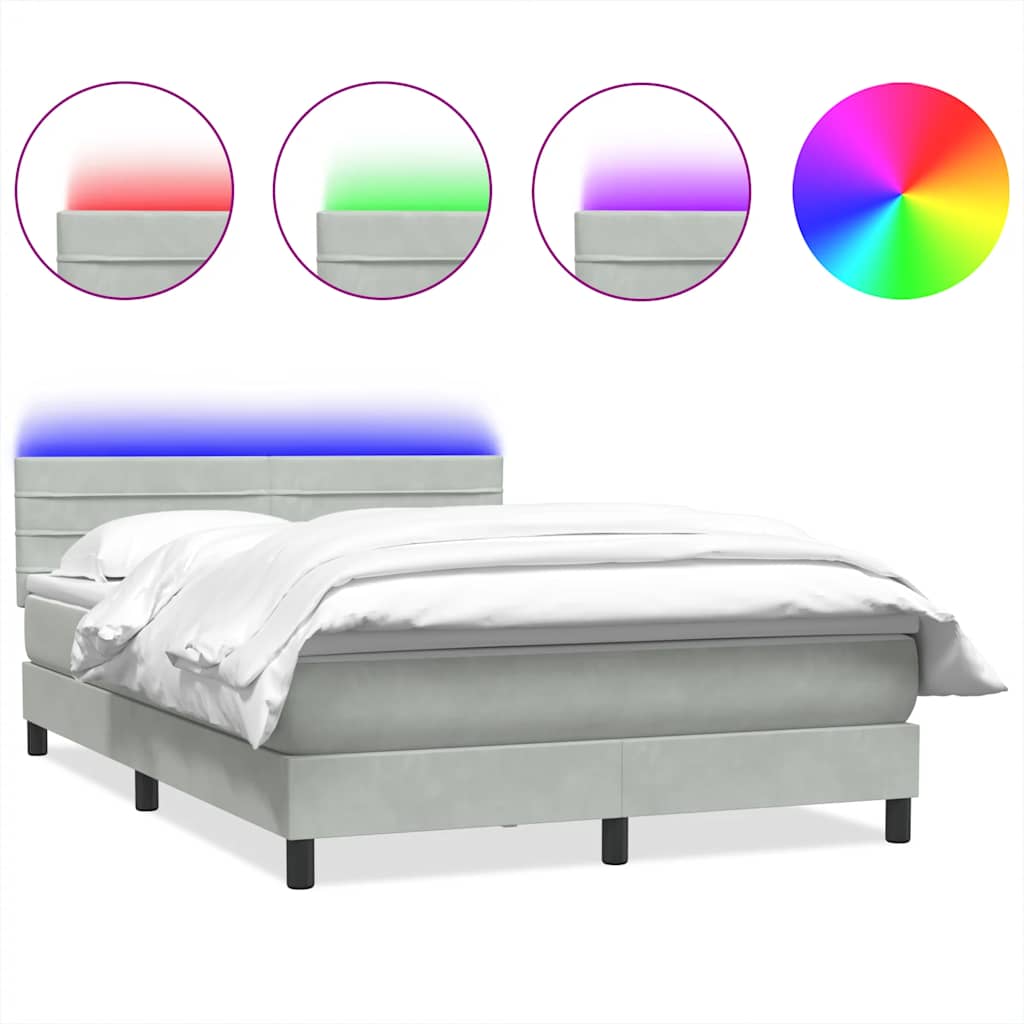 Κρεβάτι Boxspring με Στρώμα & LED Ανοιχτό Γκρι 140x210 εκ. Βελούδινο