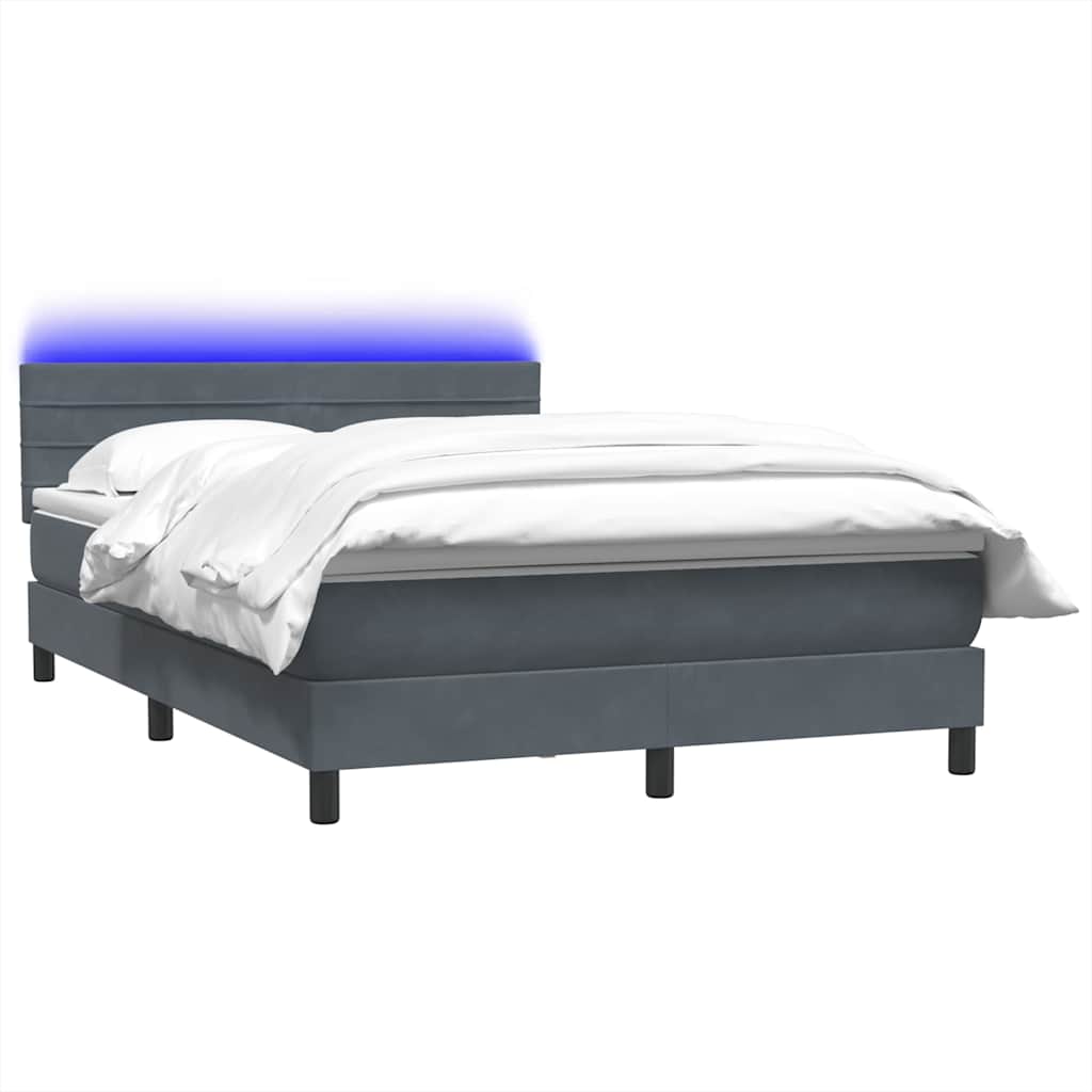 Κρεβάτι Boxspring με Στρώμα & LED Σκούρο Γκρι 140x210 εκ. Βελούδινο - Pakobazaar