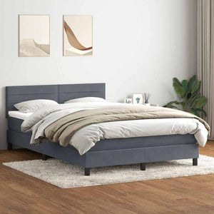 Κρεβάτι Boxspring με Στρώμα & LED Σκούρο Γκρι 140x210 εκ. Βελούδινο - Pakobazaar