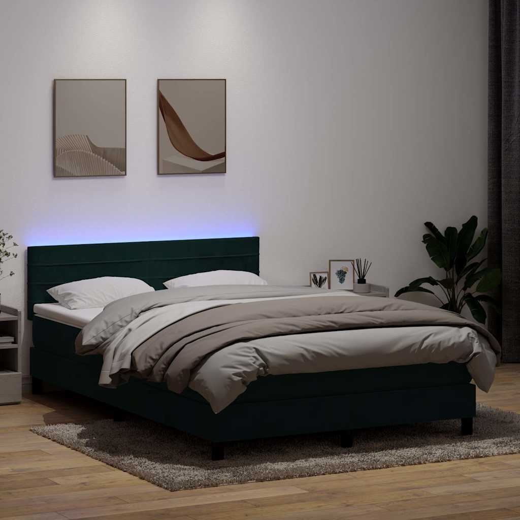 Κρεβάτι Boxspring με Στρώμα & LED Σκούρο Πράσινο 140x210εκ. Βελούδινο
