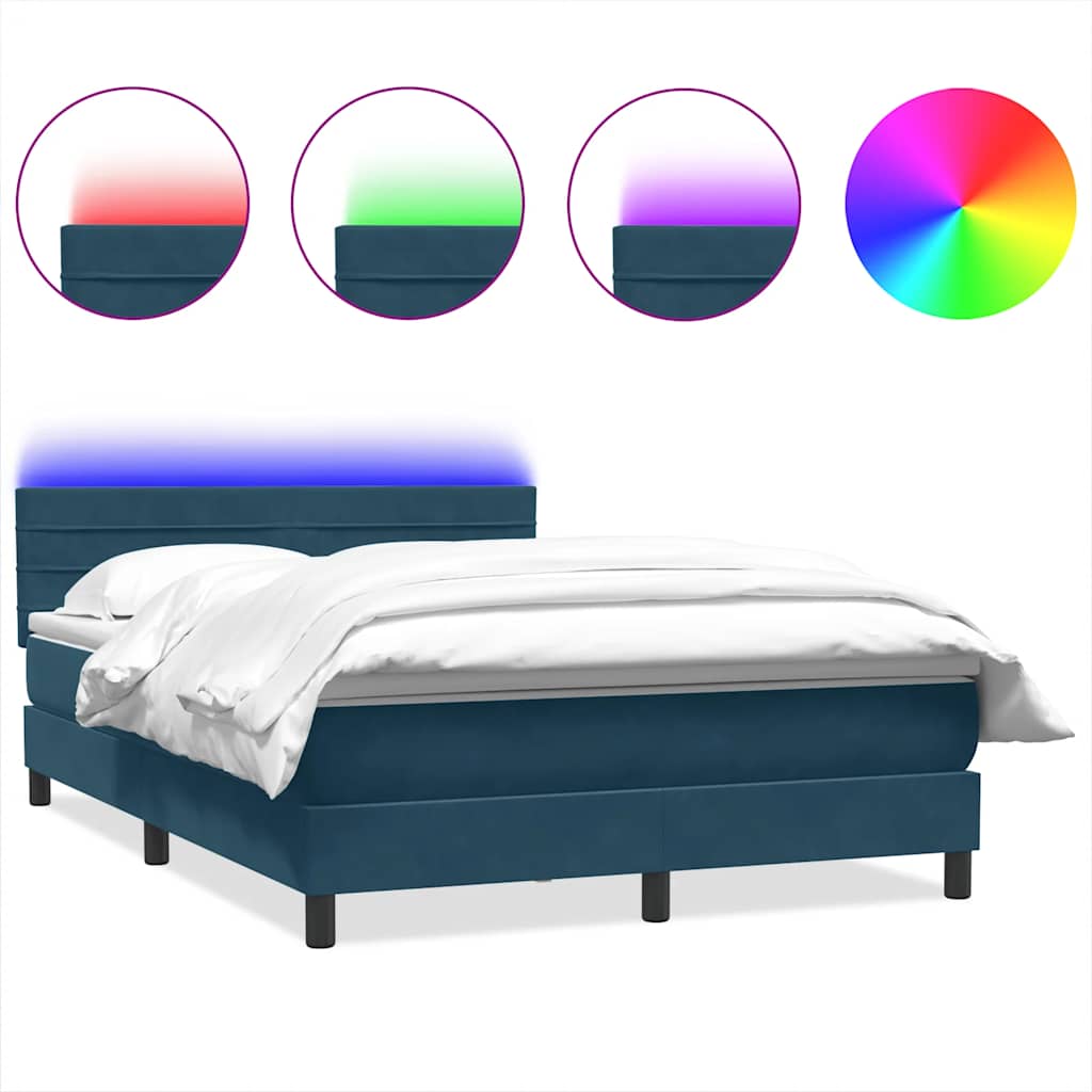 Κρεβάτι Boxspring με Στρώμα & LED Σκούρο Μπλε 140x210 εκ. Βελούδινο