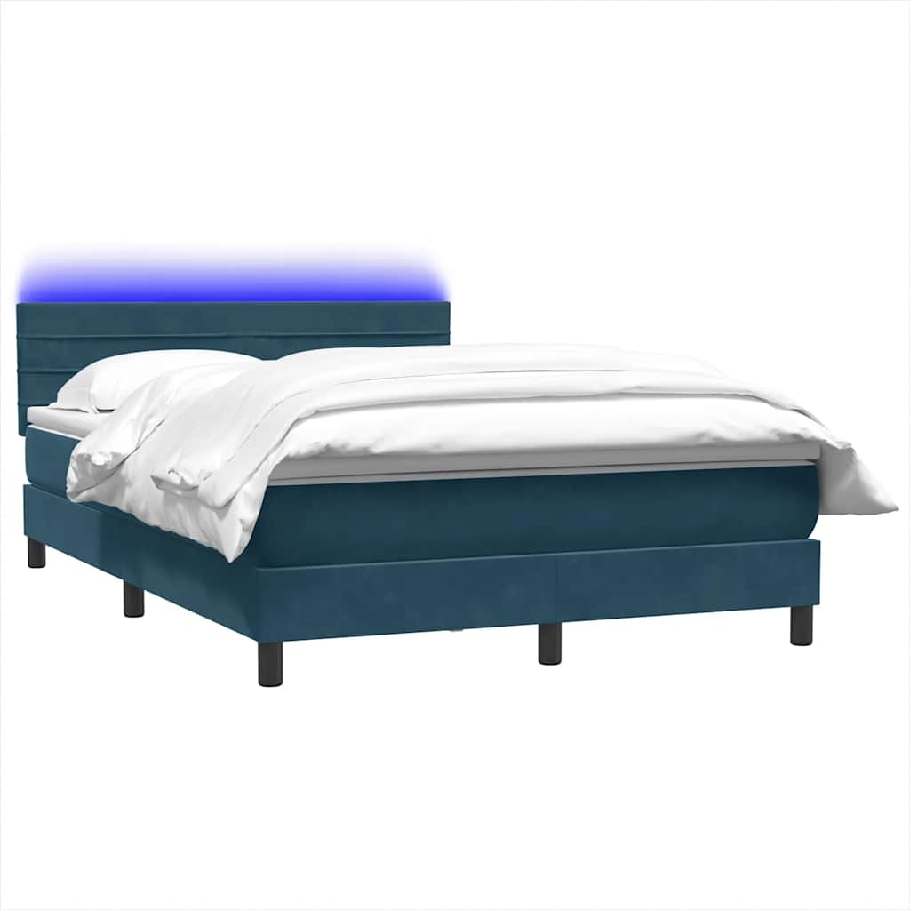 Κρεβάτι Boxspring με Στρώμα & LED Σκούρο Μπλε 140x210 εκ. Βελούδινο