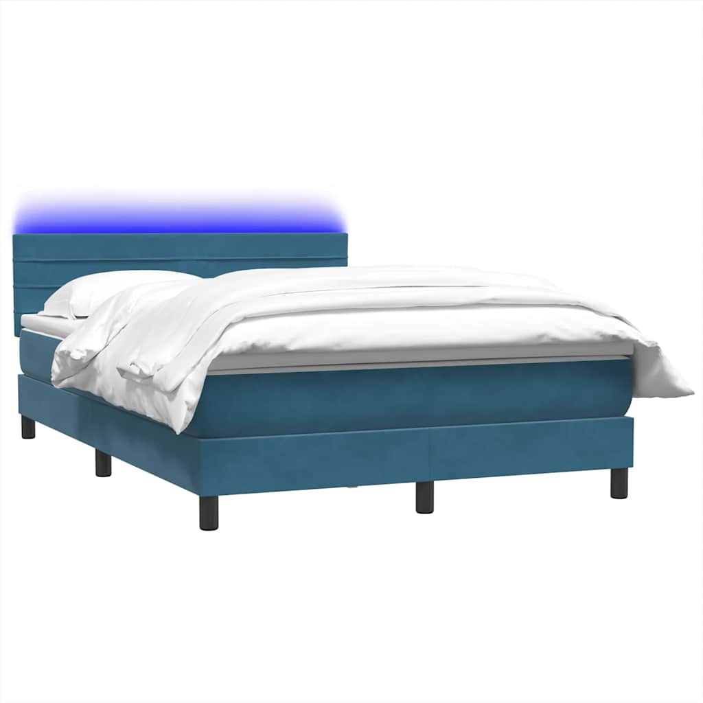 Κρεβάτι Boxspring με Στρώμα & LED Σκούρο Μπλε 140x210 εκ. Βελούδινο