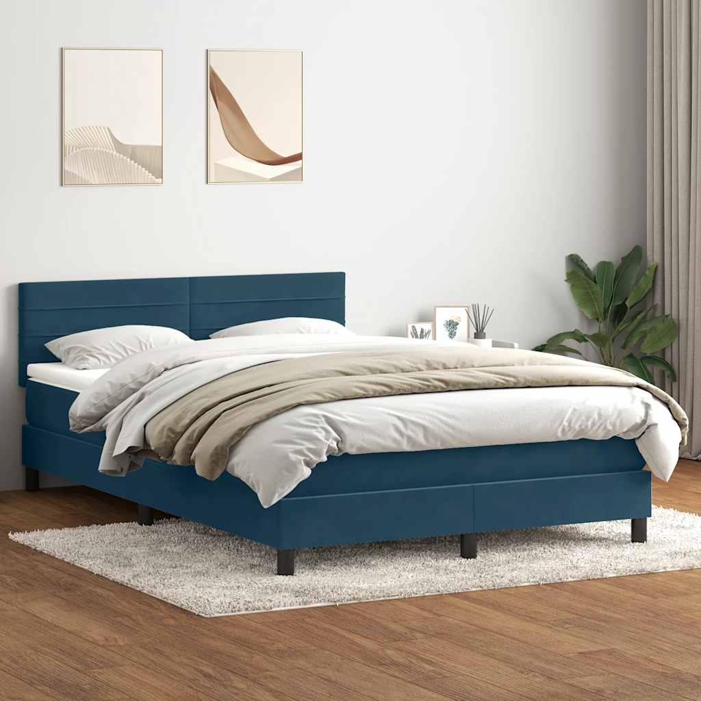 Κρεβάτι Boxspring με Στρώμα & LED Σκούρο Μπλε 140x210 εκ. Βελούδινο