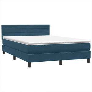 Κρεβάτι Boxspring με Στρώμα & LED Σκούρο Μπλε 140x210 εκ. Βελούδινο