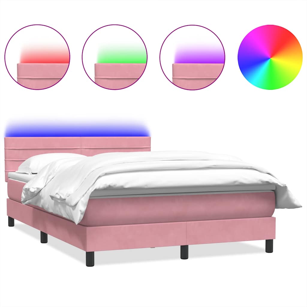 Κρεβάτι Boxspring με Στρώμα & LED Ροζ 140x210 εκ. Βελούδινο