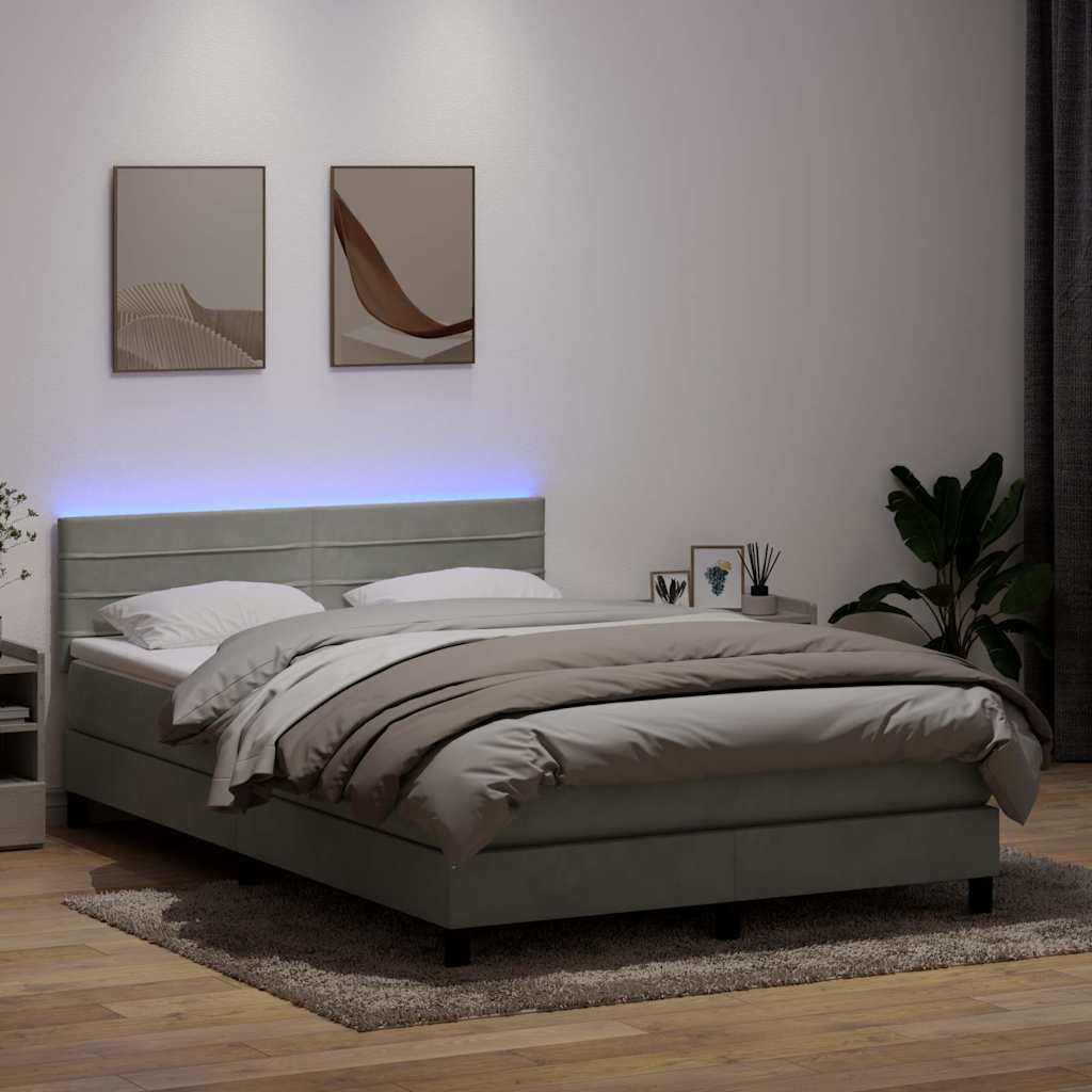 Κρεβάτι Boxspring με Στρώμα & LED Ανοιχτό Γκρι 160x210 εκ. Βελούδινο