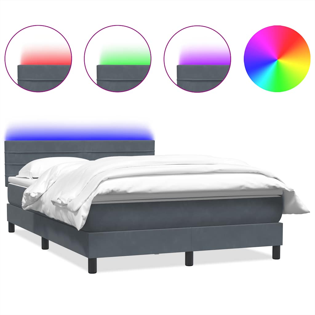 Κρεβάτι Boxspring με Στρώμα & LED Σκούρο Γκρι 160x210 εκ. Βελούδινο - Pakobazaar