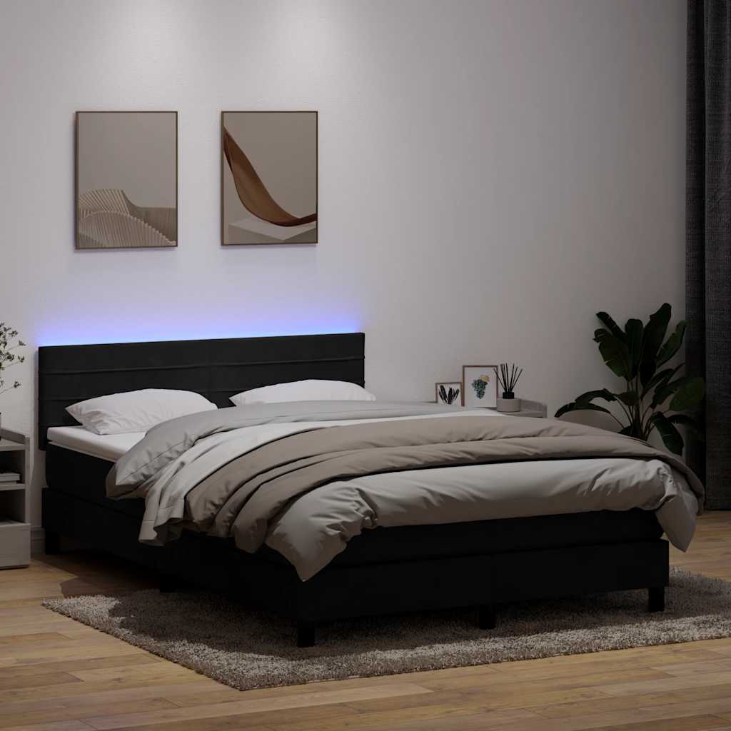Κρεβάτι Boxspring με Στρώμα & LED Μαύρο 160x210 εκ. Βελούδινο