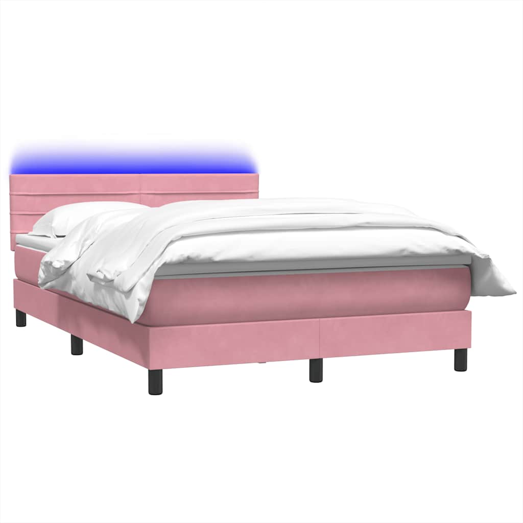 Κρεβάτι Boxspring με Στρώμα & LED Ροζ 160x210 εκ. Βελούδινο