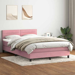 Κρεβάτι Boxspring με Στρώμα & LED Ροζ 160x210 εκ. Βελούδινο