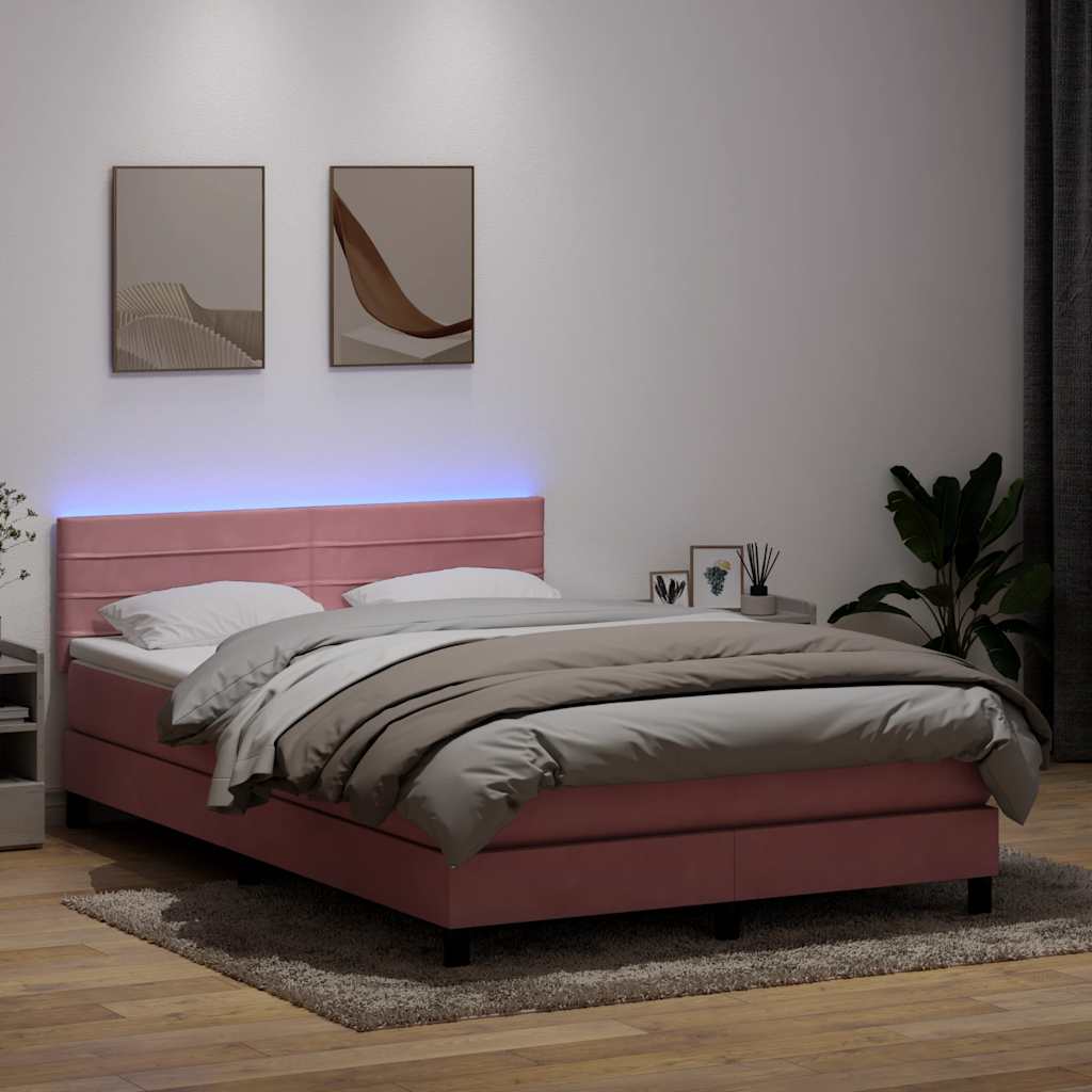 Κρεβάτι Boxspring με Στρώμα & LED Ροζ 160x210 εκ. Βελούδινο