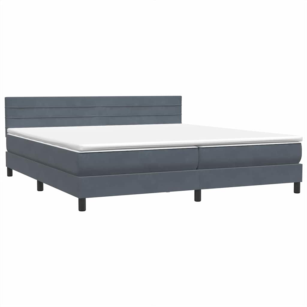 Κρεβάτι Boxspring με Στρώμα & LED Σκούρο Γκρι 180x210 εκ. Βελούδινο - Pakobazaar