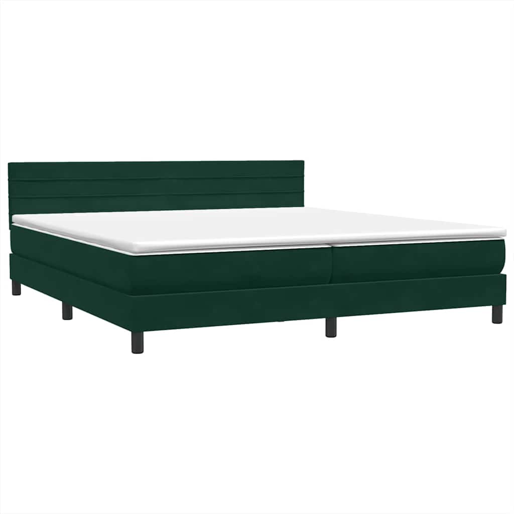Κρεβάτι Boxspring με Στρώμα & LED Σκούρο Πράσινο 180x210εκ. Βελούδινο