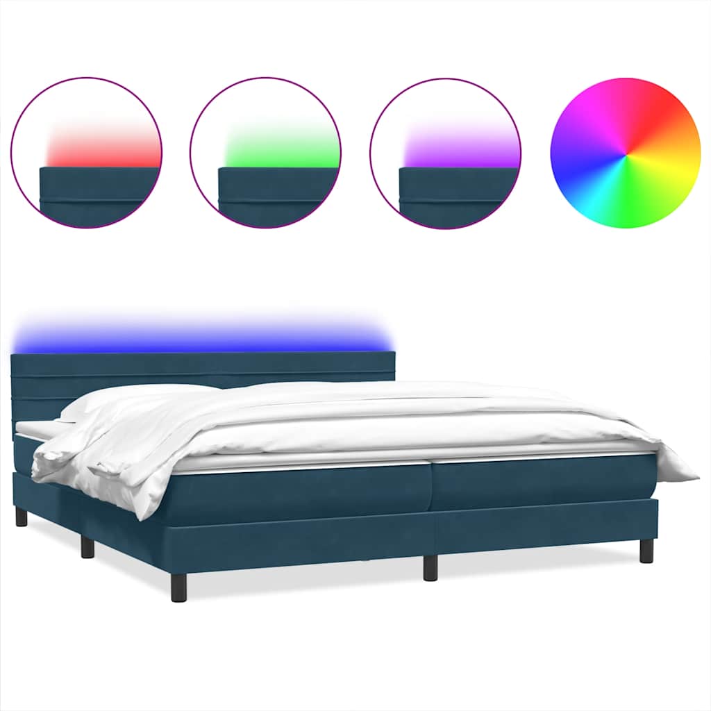 Κρεβάτι Boxspring με Στρώμα & LED Σκούρο Μπλε 180x210 εκ. Βελούδινο - Pakobazaar
