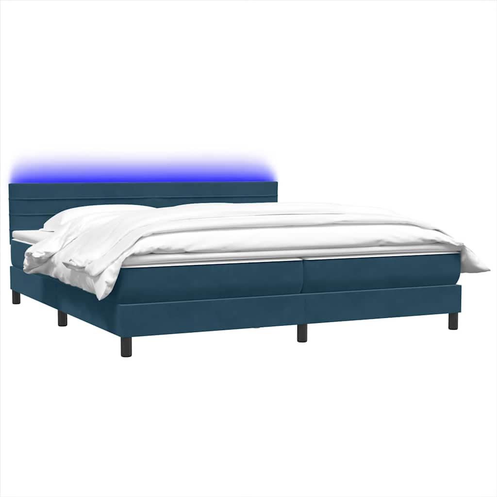 Κρεβάτι Boxspring με Στρώμα & LED Σκούρο Μπλε 180x210 εκ. Βελούδινο - Pakobazaar