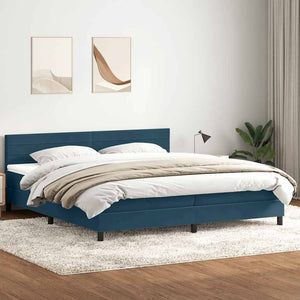Κρεβάτι Boxspring με Στρώμα & LED Σκούρο Μπλε 180x210 εκ. Βελούδινο - Pakobazaar
