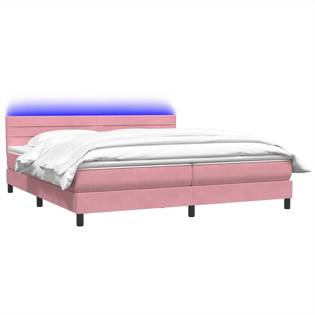 Κρεβάτι Boxspring με Στρώμα & LED Ροζ 180x210 εκ. Βελούδινο