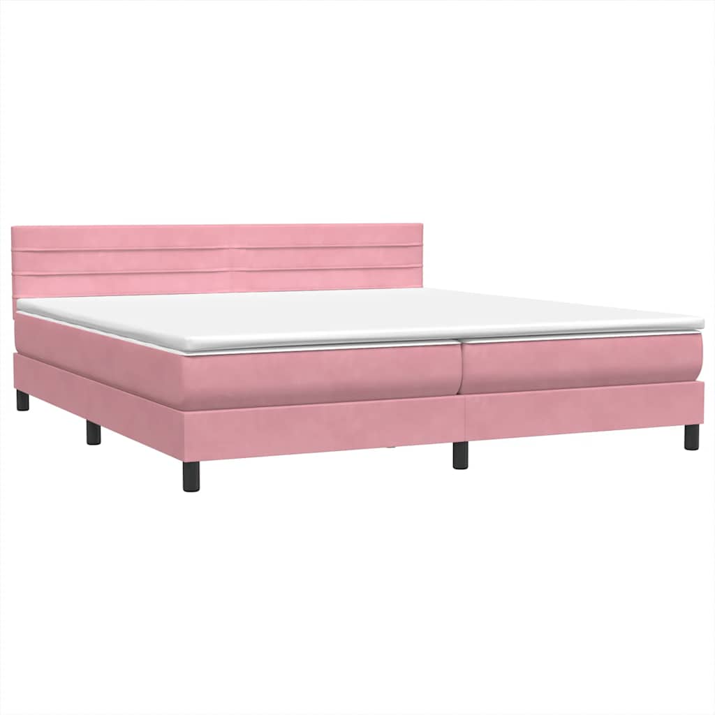 Κρεβάτι Boxspring με Στρώμα & LED Ροζ 180x210 εκ. Βελούδινο