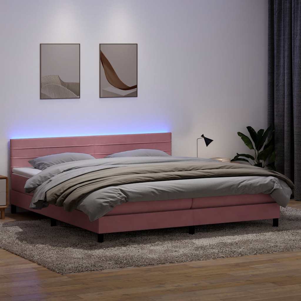 Κρεβάτι Boxspring με Στρώμα & LED Ροζ 180x210 εκ. Βελούδινο