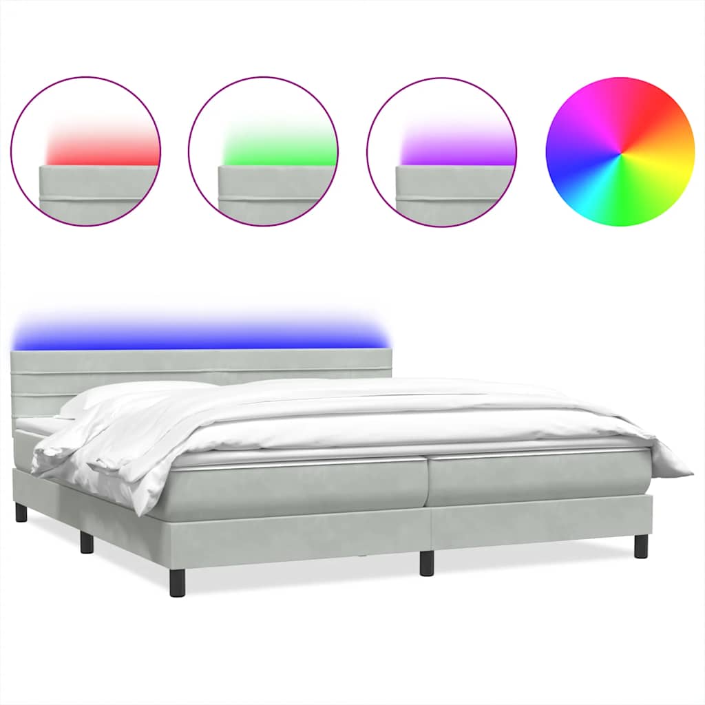 Κρεβάτι Boxspring με Στρώμα & LED ανοιχτό γκρι 200x210 cm Βελούδινο - Pakobazaar