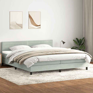 Κρεβάτι Boxspring με Στρώμα & LED ανοιχτό γκρι 200x210 cm Βελούδινο - Pakobazaar