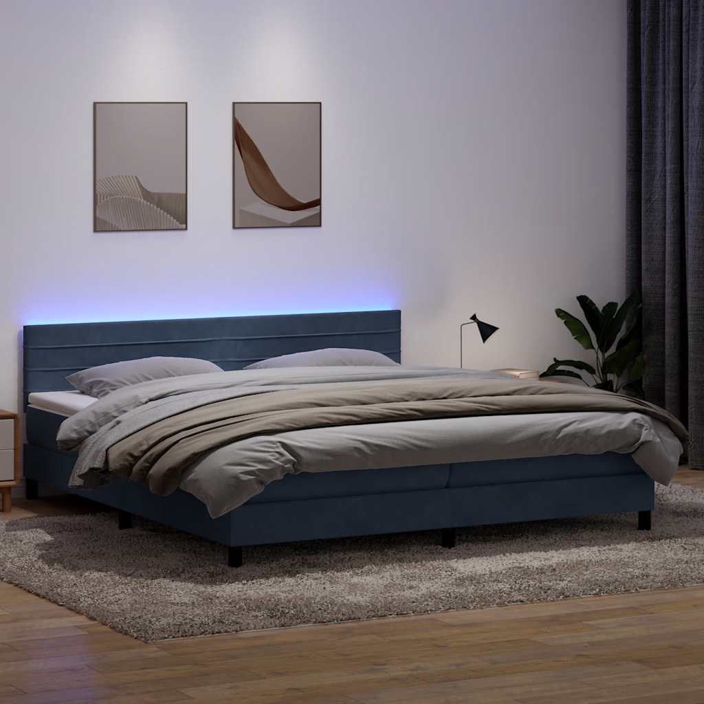 Κρεβάτι Boxspring με Στρώμα & LED Σκούρο Γκρι 200x210 εκ. Βελούδινο - Pakobazaar