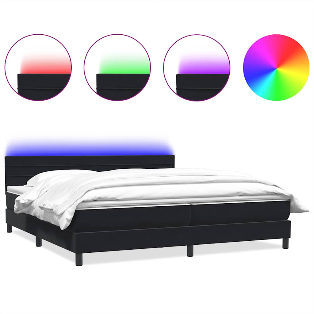 Κρεβάτι Boxspring με Στρώμα & LED Μαύρο 200x210 εκ. Βελούδινο - Pakobazaar