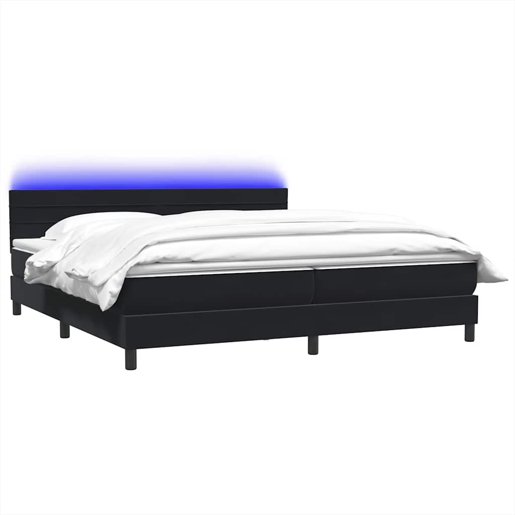 Κρεβάτι Boxspring με Στρώμα & LED Μαύρο 200x210 εκ. Βελούδινο - Pakobazaar