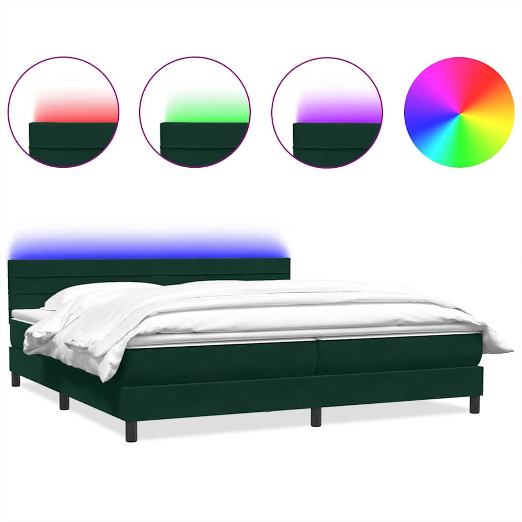 Κρεβάτι Boxspring με Στρώμα & LED Σκούρο Πράσινο 200x210εκ. Βελούδινο