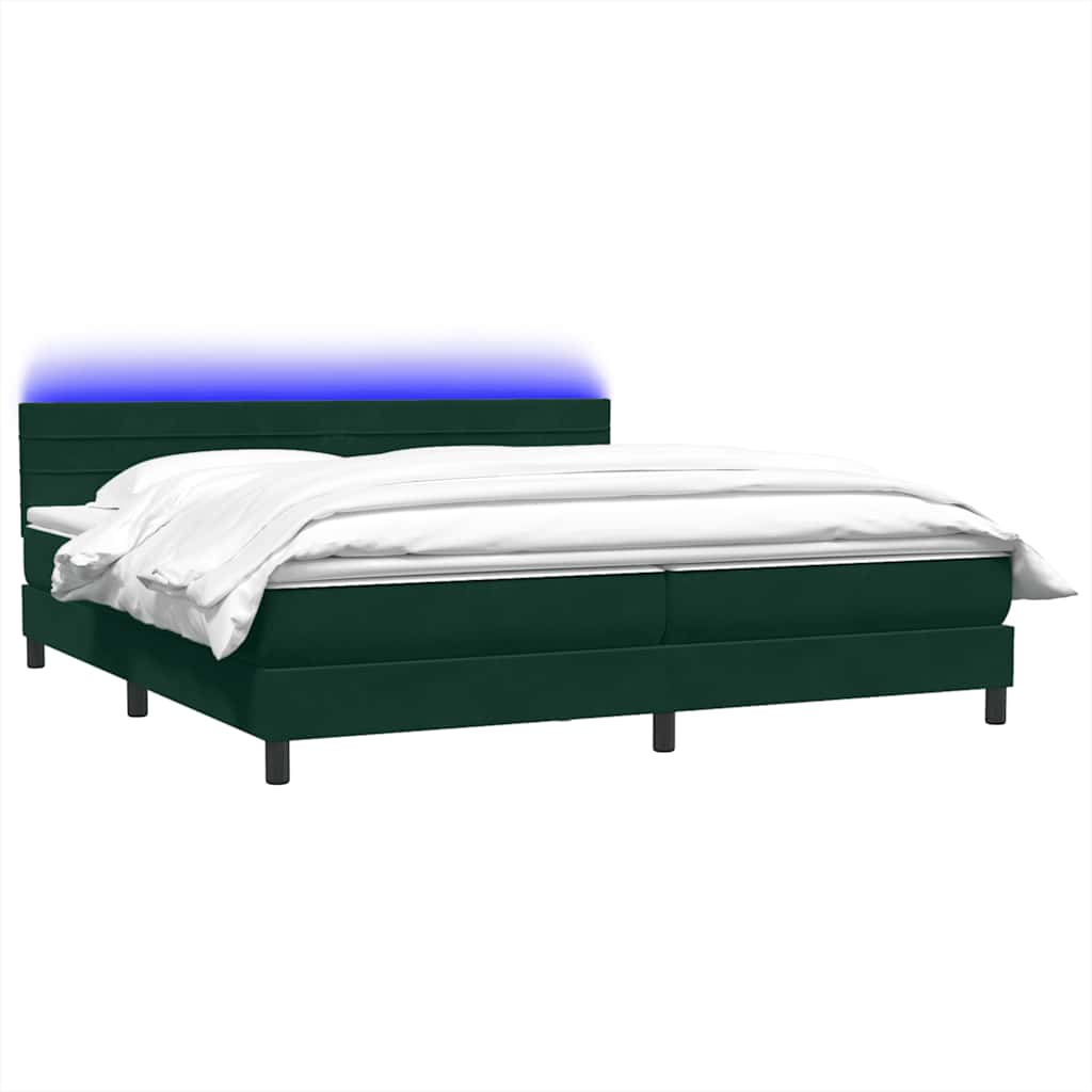 Κρεβάτι Boxspring με Στρώμα & LED Σκούρο Πράσινο 200x210εκ. Βελούδινο