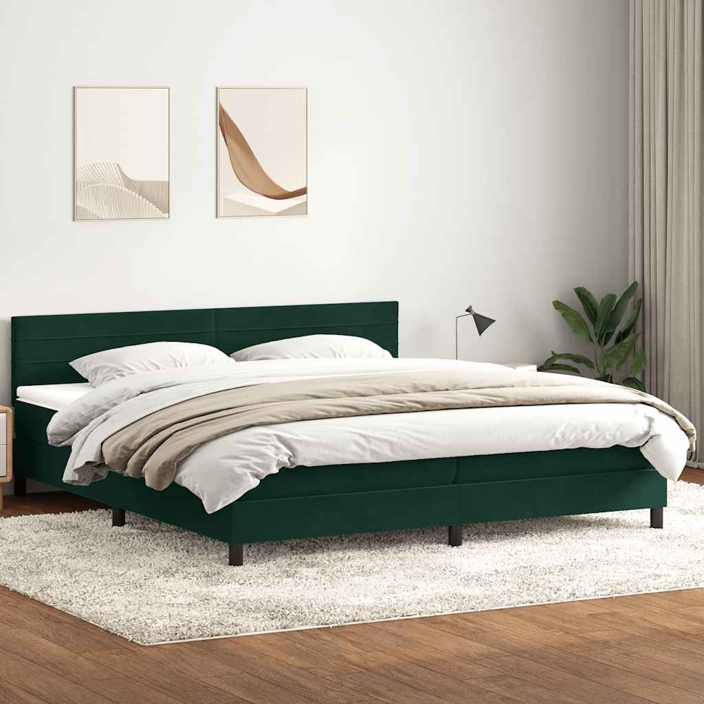 Κρεβάτι Boxspring με Στρώμα & LED Σκούρο Πράσινο 200x210εκ. Βελούδινο