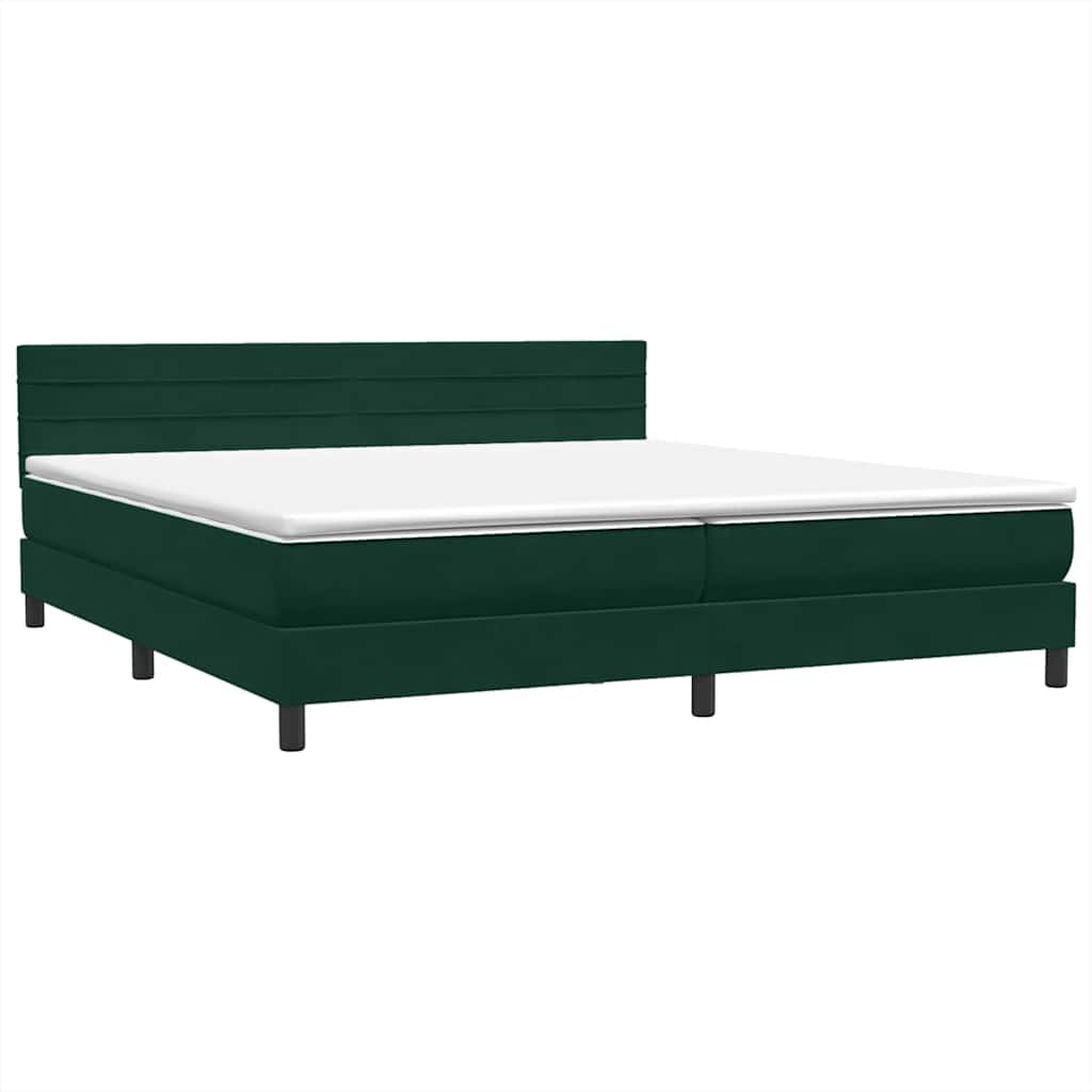 Κρεβάτι Boxspring με Στρώμα & LED Σκούρο Πράσινο 200x210εκ. Βελούδινο