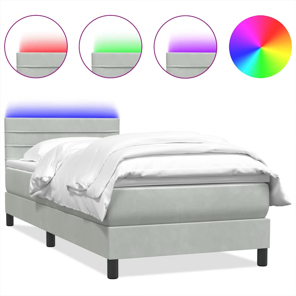Κρεβάτι Boxspring με Στρώμα & LED ανοιχτό γκρι 80x220 cm Βελούδινο