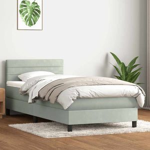 Κρεβάτι Boxspring με Στρώμα & LED ανοιχτό γκρι 80x220 cm Βελούδινο