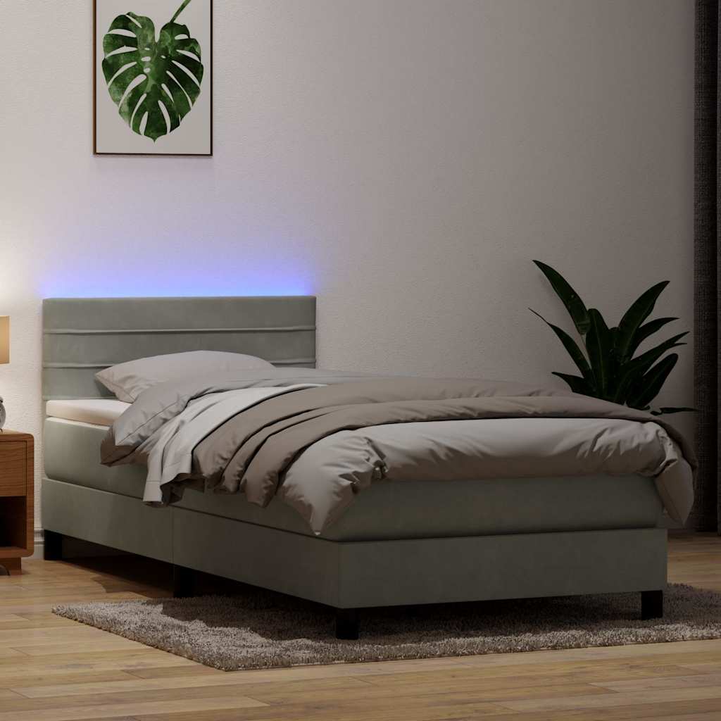 Κρεβάτι Boxspring με Στρώμα & LED ανοιχτό γκρι 80x220 cm Βελούδινο