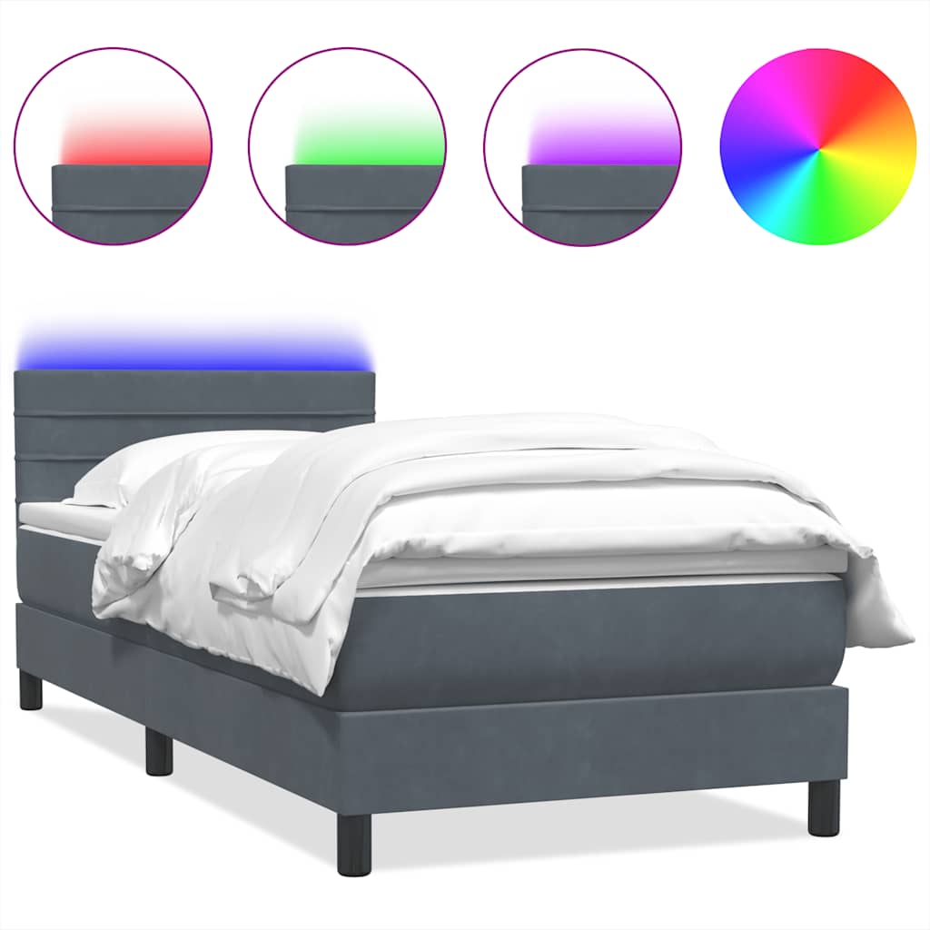 Κρεβάτι Boxspring με Στρώμα & LED Σκούρο Γκρι 80x220 εκ. Βελούδινο
