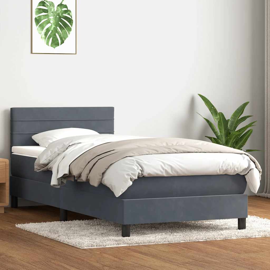 Κρεβάτι Boxspring με Στρώμα & LED Σκούρο Γκρι 80x220 εκ. Βελούδινο