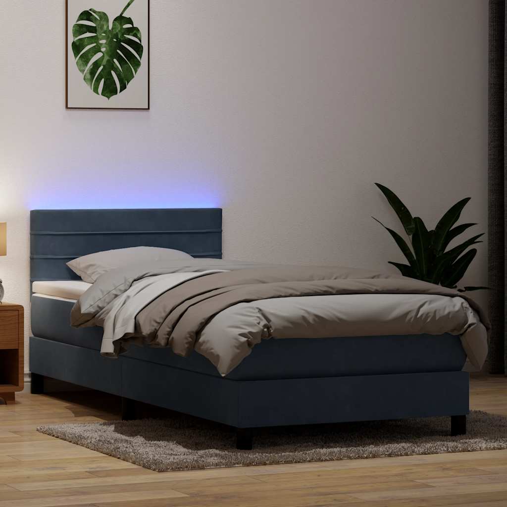 Κρεβάτι Boxspring με Στρώμα & LED Σκούρο Γκρι 80x220 εκ. Βελούδινο