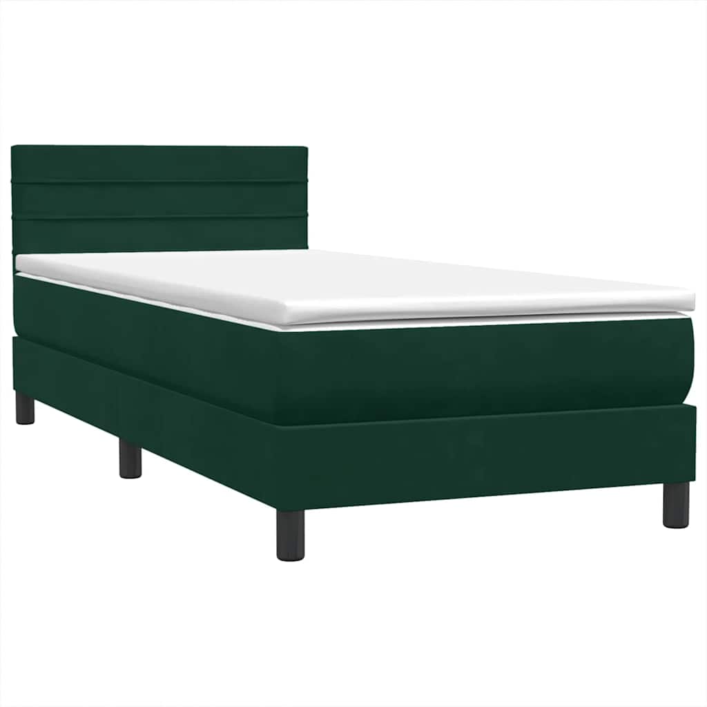 Κρεβάτι Boxspring με Στρώμα & LED σκούρο πράσινο 80x220εκ. Βελούδινο - Pakobazaar