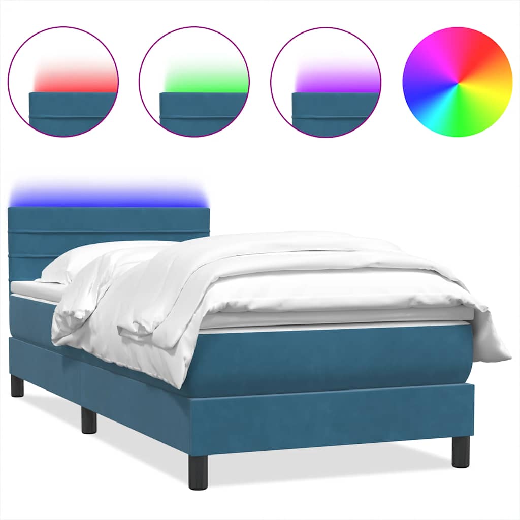 Κρεβάτι Boxspring με Στρώμα & LED Σκούρο Μπλε 80x220 εκ. Βελούδινο