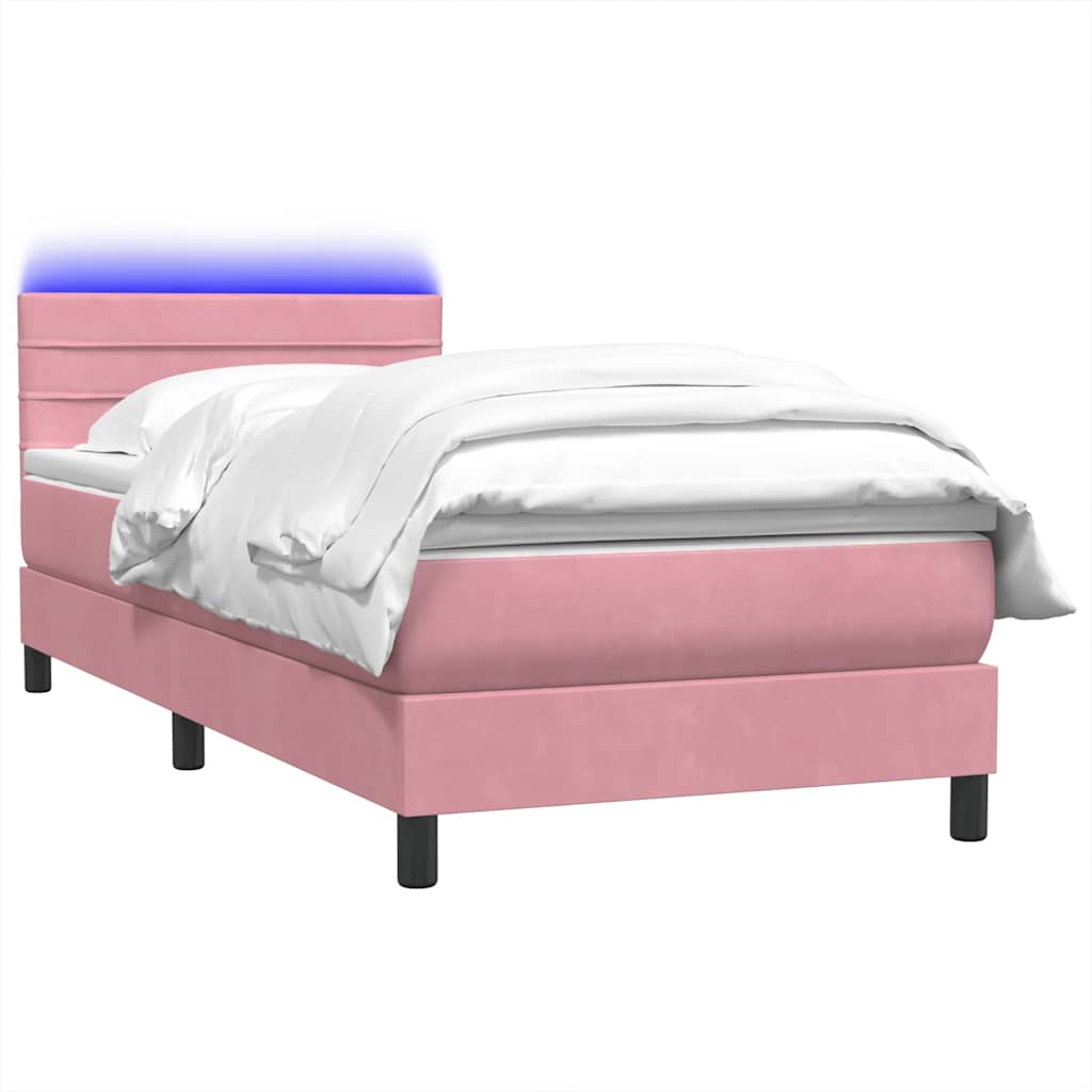 Κρεβάτι Boxspring με Στρώμα & LED Ροζ 80x220 εκ. Βελούδινο