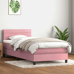 Κρεβάτι Boxspring με Στρώμα & LED Ροζ 80x220 εκ. Βελούδινο