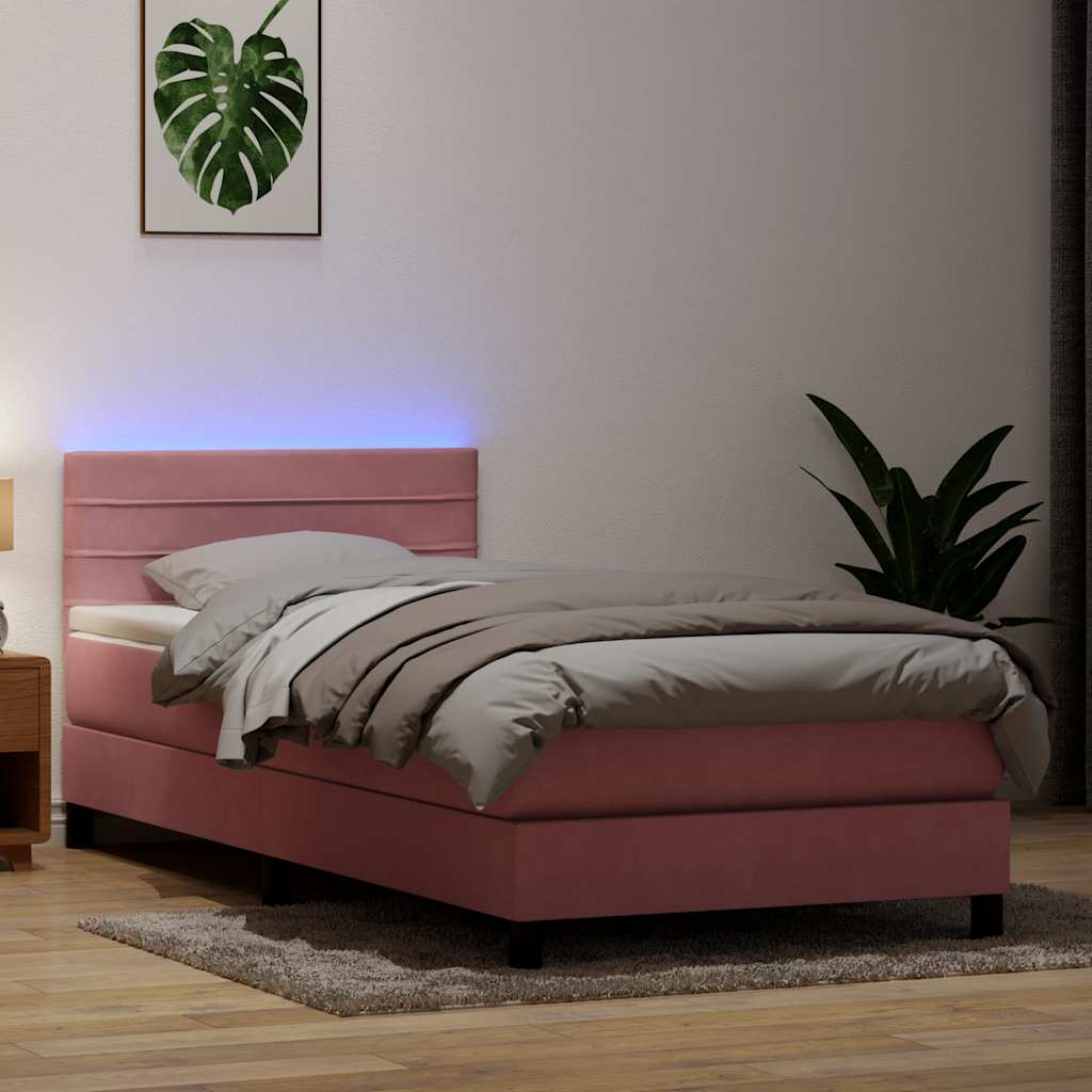 Κρεβάτι Boxspring με Στρώμα & LED Ροζ 80x220 εκ. Βελούδινο