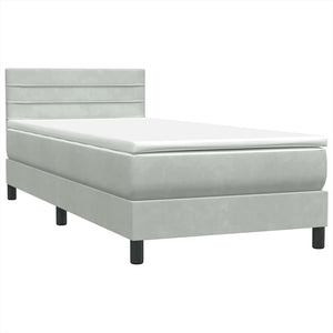Κρεβάτι Boxspring με Στρώμα & LED ανοιχτό γκρι 90x220 εκ. Βελούδινο - Pakobazaar