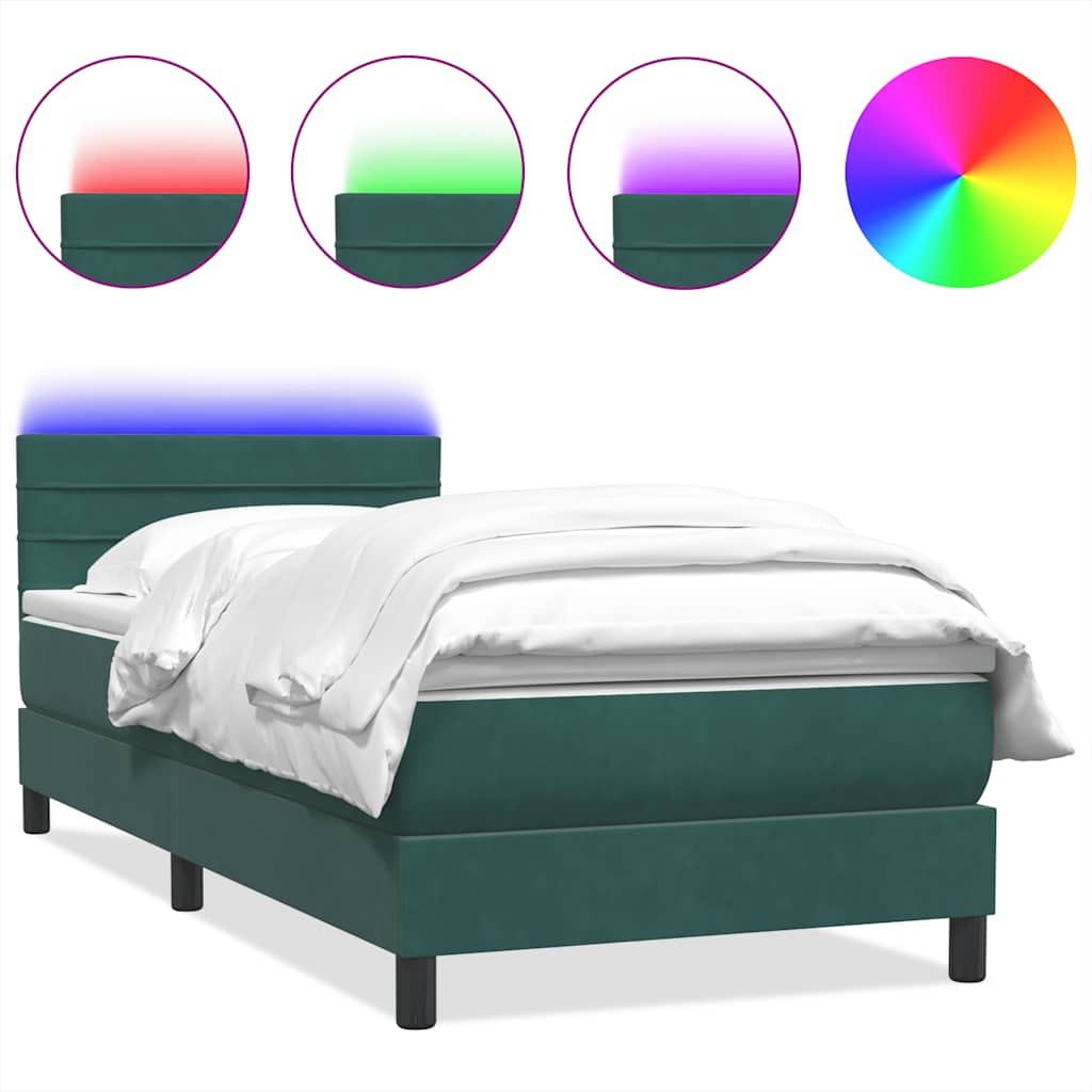 Κρεβάτι Boxspring με Στρώμα & LED σκούρο πράσινο 90x220 cm Velvet - Pakobazaar