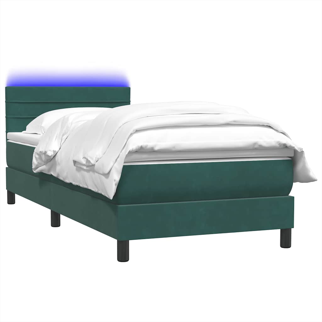 Κρεβάτι Boxspring με Στρώμα & LED σκούρο πράσινο 90x220 cm Velvet - Pakobazaar