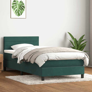 Κρεβάτι Boxspring με Στρώμα & LED σκούρο πράσινο 90x220 cm Velvet - Pakobazaar
