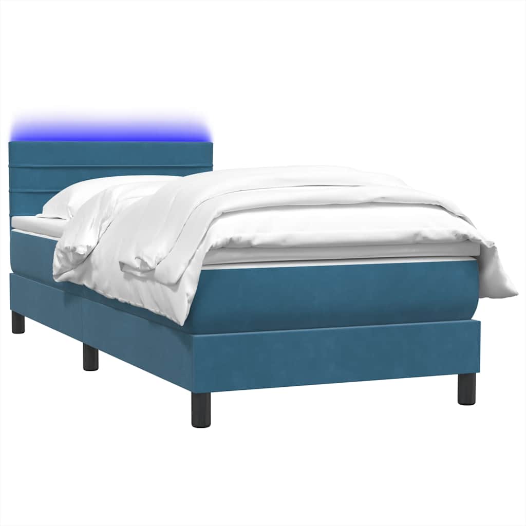 Κρεβάτι Boxspring με Στρώμα & LED Σκούρο Μπλε 90x220 εκ. Βελούδινο